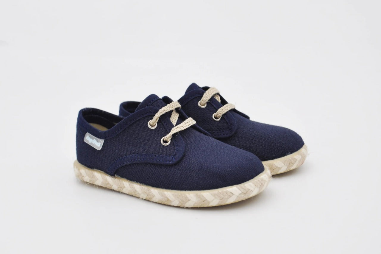 Blucher en lino con suela trenzada y cordones Azul Marino