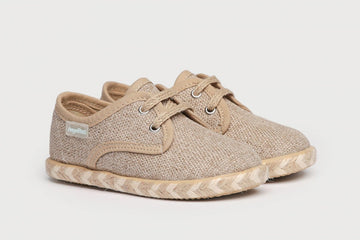 Blucher en lino con suela trenzada y cordones Beige