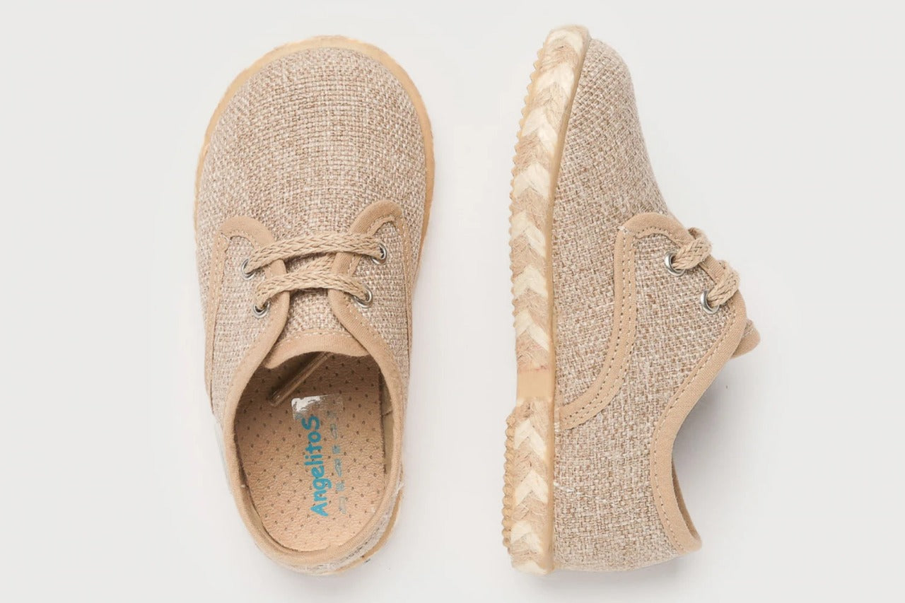 Blucher en lino con suela trenzada y cordones Beige