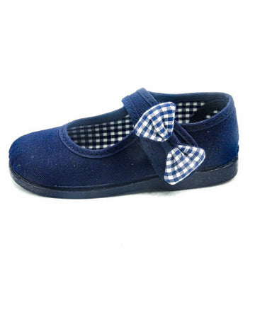 Mercedita en tela con lazo anudado tipo vichy en cierre Azul Marino