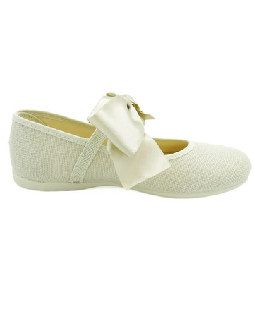 Mercedita en tela con lazo en cinta satinada Beige