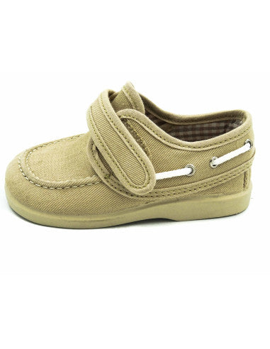 Mocasines en loneta con velcro cordon blanco laterales Beige