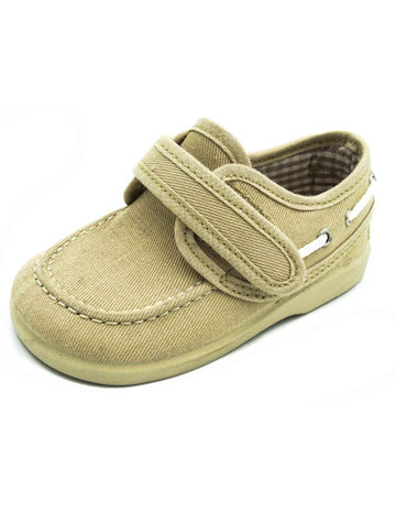 Mocasines en loneta con velcro cordon blanco laterales Beige