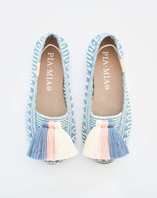 Alpargatas tejidas con pompones tallas 26-33 Blue Smoke KIDS