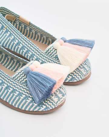 Alpargatas tejidas con pompones tallas 34-41 Blue Smoke ADULTS