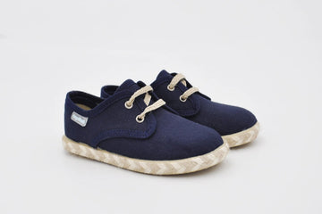 Blucher en lino con suela trenzada y cordones Azul Marino