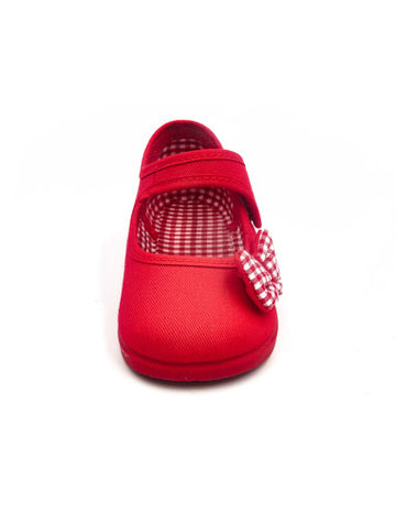 Mercedita en loneta con suela de igual color y lazo vichy en frente Rojo