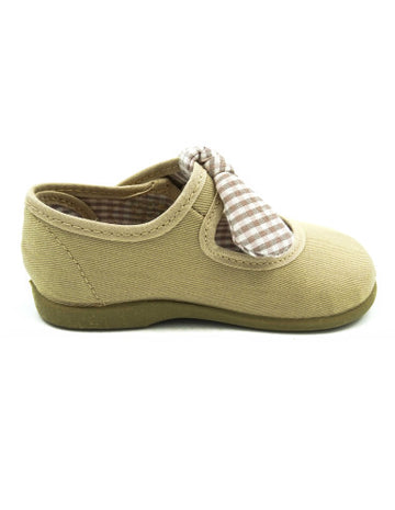Mercedita en tela con lazo vichy en cierre Beige