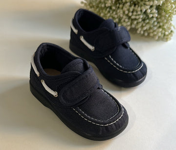 Mocasines en loneta con velcro cordon blanco laterales Azul Marino
