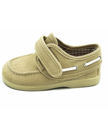 Mocasines en loneta con velcro cordon blanco laterales Beige