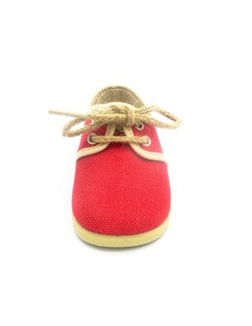 Blucher de cordones con tejido lino suela y detalles en el mismo color rojo