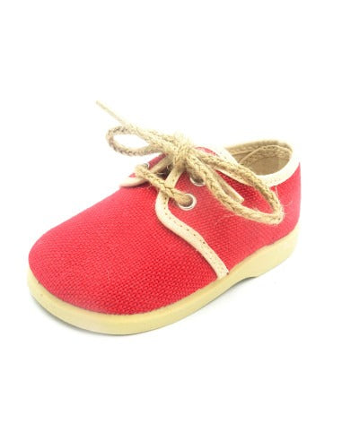 Blucher de cordones con tejido lino suela y detalles en el mismo color rojo