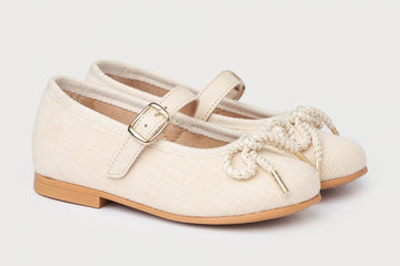 Bailarina tipo lino con hebilla beige